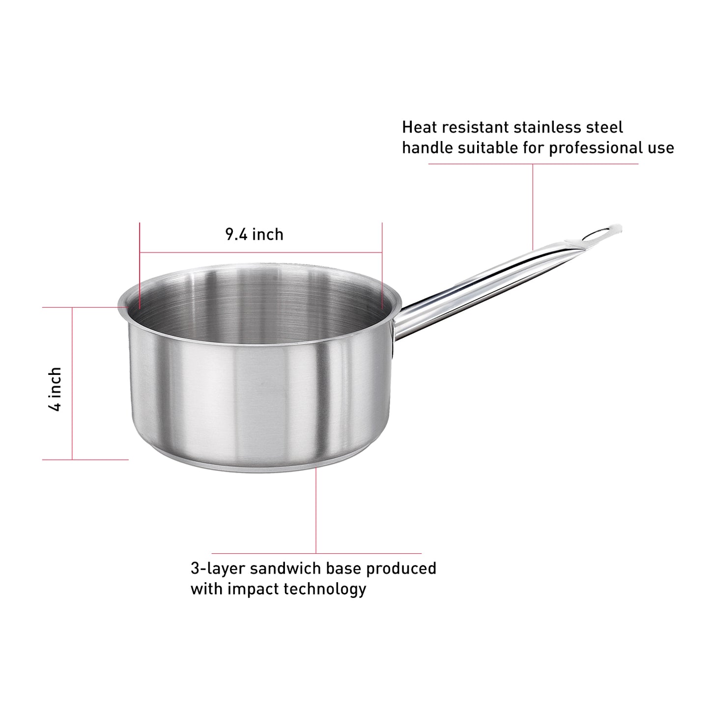 Stainless Steel Saucepan 5 Quart, Home Kitchen or Restaurant, Dishwasher Safe, Oven Safe, Does Not Contain Lid