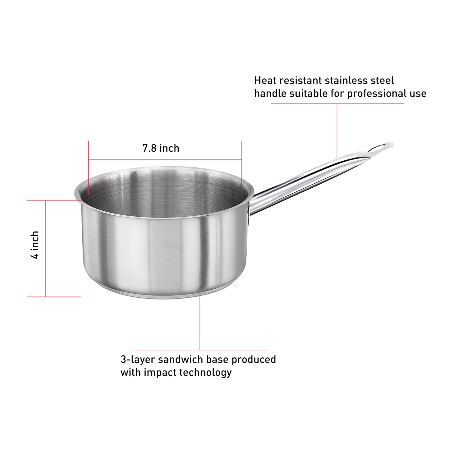 Stainless Steel Saucepan 3 Quart, Home Kitchen or Restaurant, Dishwasher Safe, Oven Safe, Does Not Include Lid