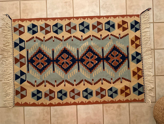 Handwoven Turkish Kilim Rug – Vintage Wool Area Rug, Boho Home Decor