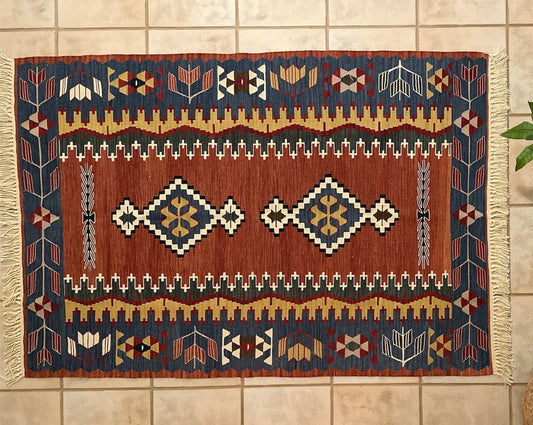 Authentic Turkish Kilim Rug – Handmade Wool Carpet, Bohemian Floor Decor