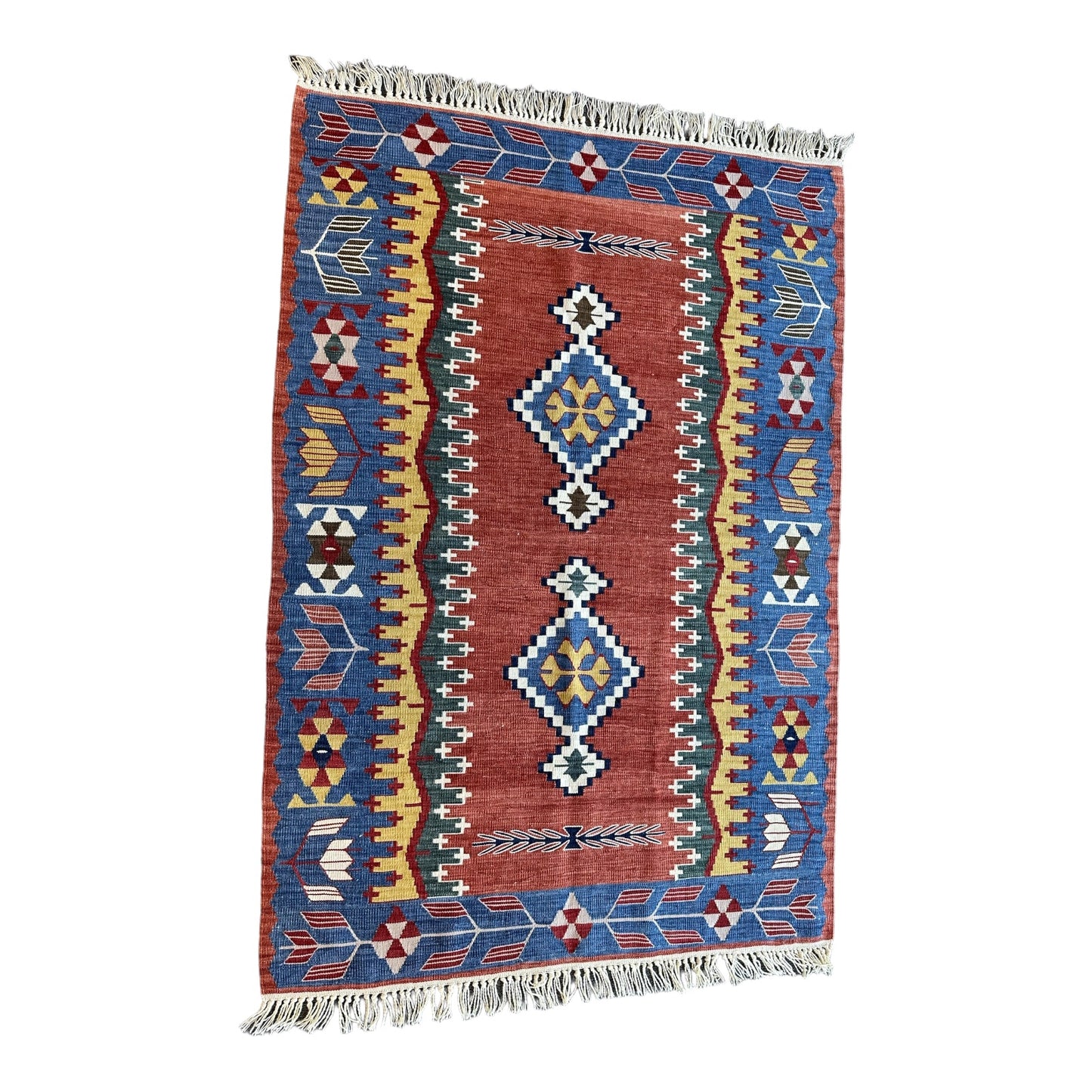 Authentic Turkish Kilim Rug – Handmade Wool Carpet, Bohemian Floor Decor