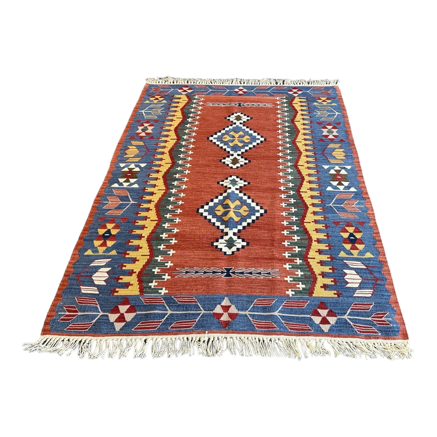 Authentic Turkish Kilim Rug – Handmade Wool Carpet, Bohemian Floor Decor