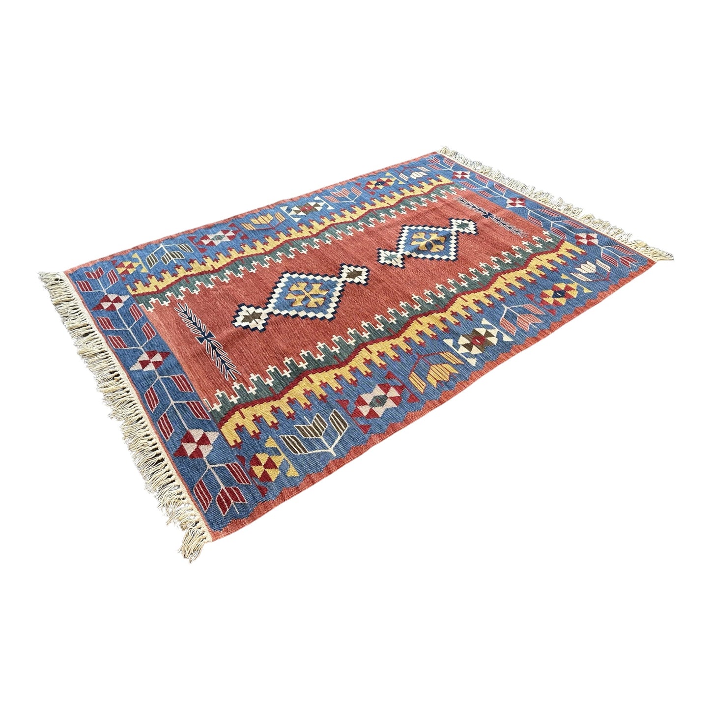 Authentic Turkish Kilim Rug – Handmade Wool Carpet, Bohemian Floor Decor