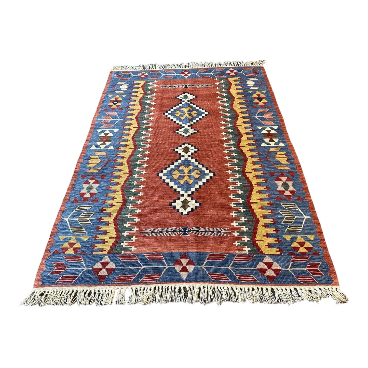 Authentic Turkish Kilim Rug – Handmade Wool Carpet, Bohemian Floor Decor